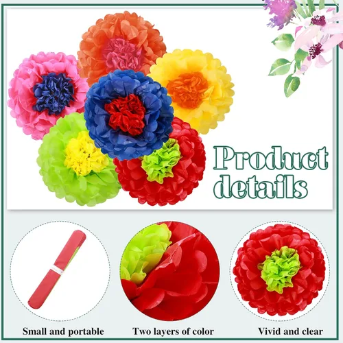 Vista 3 de Tallew 18 piezas de papel mexicano flores de papel de seda coloridas para fiesta mexicana primavera floral telón de fondo de fiesta de baby shower