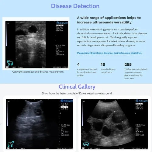 Vista 6 de DAWEI S1 máquina de ultrasonido veterinaria portátil 3.5MHz sonda convexa para animales de embarazo Perro cerdo cabra veterinario escáner