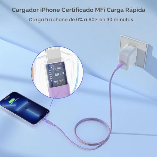 Vista 3 de Cargador de iPhone Cable Lightning de Carga Rápida 6 Pies Paquete de 3 [Certificado Apple MFi] Cable Cargador de iPhone Largo Cordón Trenzado
