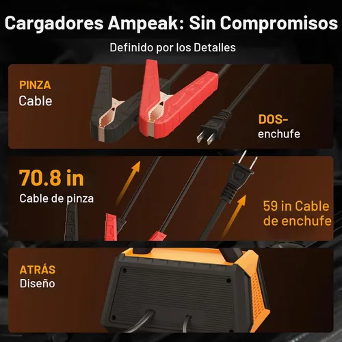 Vista 6 de Ampeak 25A 12V Battery Charger, 2/10/25A Smart Maintainer, ETL Certified 6 modos, carga de 8 etapas, pantalla LCD, modo invierno, desulfador