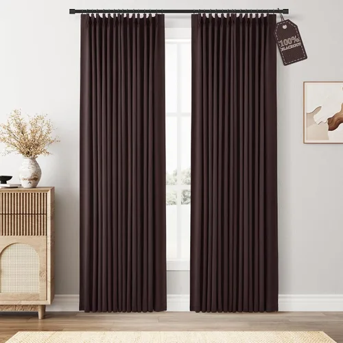 Vista 20 de Nanspring Cortinas plisadas de lino 100% opacas de 96 pulgadas de largo Natural