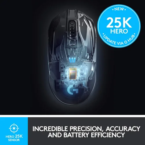 Vista 3 de Logitech G Ratón inalámbrico para juegos 903 Lightspeed con sensor Hero 25K, más de 140 horas con batería recargable y RGB LIGHTSYNC. Compatible