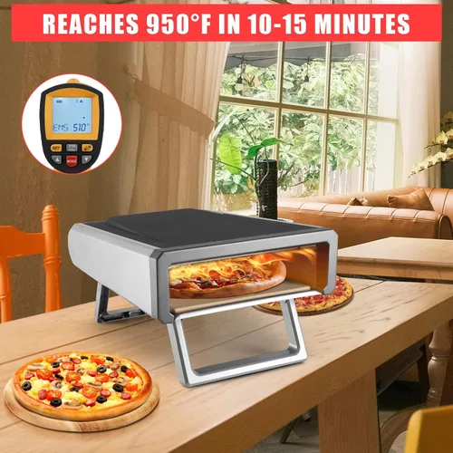 Vista 2 de Horno de pizza de gas portátil de 12 pulgadas para cocinar al aire libre, precalentamiento rápido de 950 °F en 15 minutos, incluye piedra para pizza