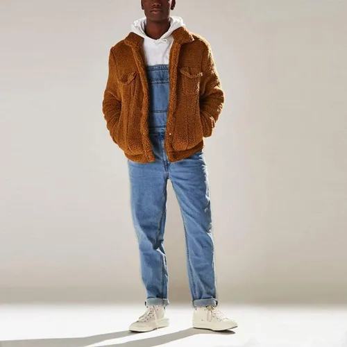 Vista 4 de Overol con peto para hombre, pantalones cortos de mezclilla para novio, elásticos, pantalones de mezclilla clásicos, overol para hombre, grande
