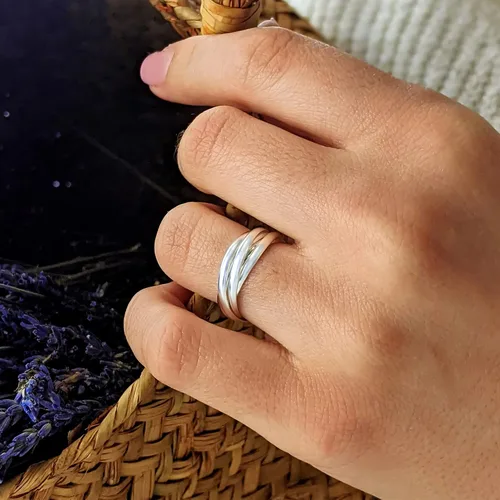 Vista 3 de Silverly Anillos de boda de estilo ruso para él y ella, anillo de cinco bandas entrelazadas, anillos clásicos de plata de ley 925 multibanda