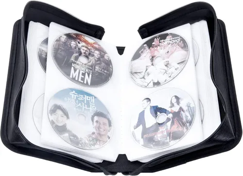 Vista 2 de Carpeta de almacenamiento portátil para CD/DVD con asa, capacidad Soporte de almacenamiento multimedia, cartera de CD y folleto de discos