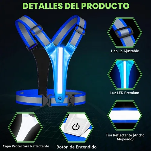 Vista 3 de Chaleco reflectante para correr con luz LED, chaleco reflectante recargable de alta visibilidad Bule