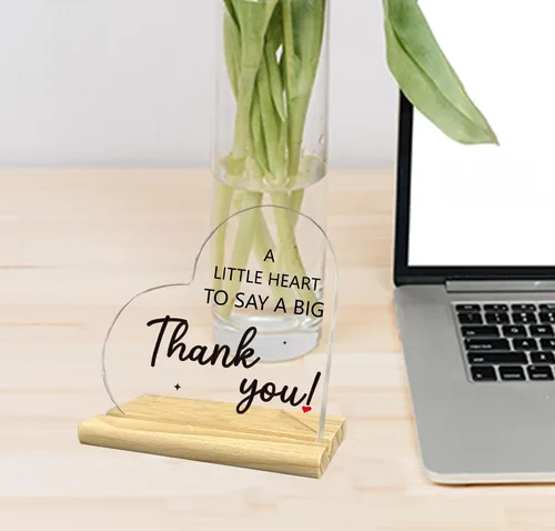 Vista 5 de Letrero decorativo de acrílico con texto en inglés «A Little Heart to Say a Big Thank You», regalos de decoración de agradecimiento para mujeres