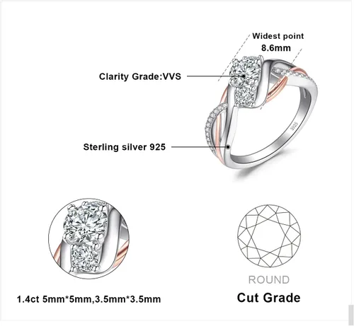 Vista 2 de JewelryPalace Infinity Twisted Cubic Zirconia 3 Stones Engagement Ring for Women, Love Knot 925 Sterling Silver 14K Rose Gold Promise Ring for her
