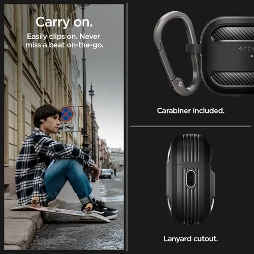 Vista 4 de Spigen Rugged Armor - Funda diseñada para AirPods Pro de 2ª generación 2022/2023 (cable USB-C/Lightning) con mosquetón, color negro mate