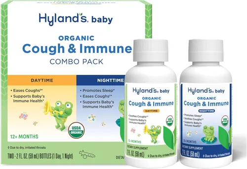 Vista 10 de Hyland's Jarabe orgánico para la tos y apoyo inmunológico para bebés con agave, saúco y granada, alivia la tos y apoya la inmunidad, durante el día