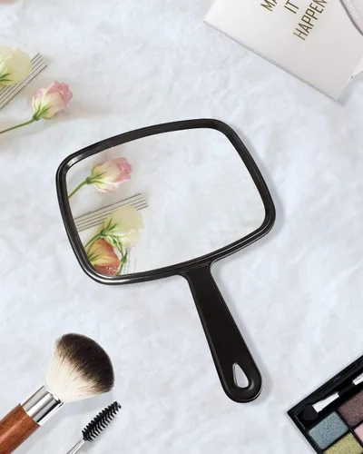 Vista 6 de PROTECLE Espejo de mano, 10.3" L x 7.4" W Espejo de mano para salón de barbería con mango, cuadrado, negro