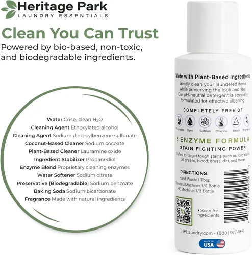 Vista 8 de Heritage Park - Detergente para ropa de lujo Detergente para ropa natural y enzimático probado por dermatólogos, a base de plantas, respetuoso