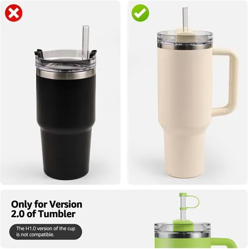 Vista 3 de Linsaner Juego de adornos de silicona para popotes Stanley, 2.0, vasos de 30 oz/40 onzas con cubierta para popote Stanley, eucalipto (paquete de 1)
