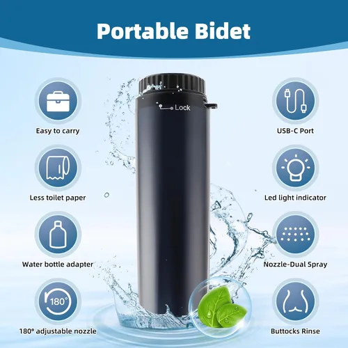 Vista 3 de Hibbent Bidé portátil para viajes, rociador eléctrico de mano de alta presión, bidé de viaje recargable para mujeres y hombres, limpieza de higiene