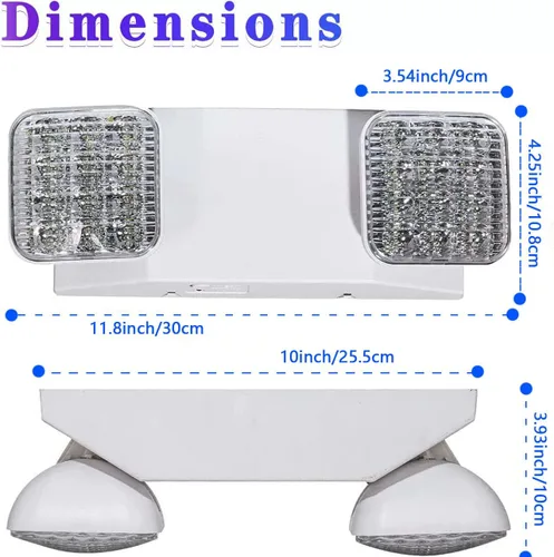 Vista 6 de Luces de emergencia LED con batería de respaldo, luz de emergencia comercial ajustable de dos cabezales, certificación UL, CA 120/277V, accesorios