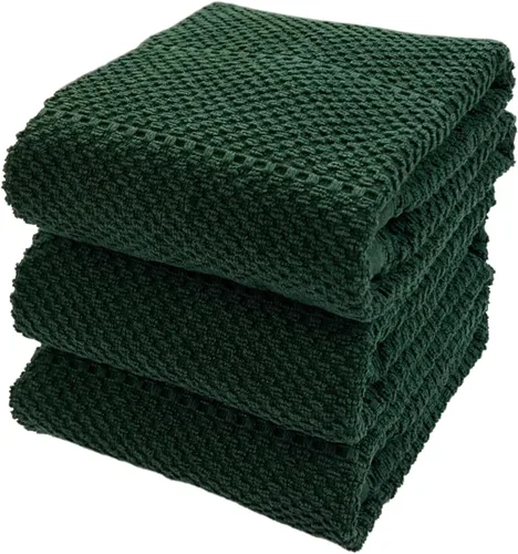 Vista 26 de Juego de 3 toallas de mano de cocina verde salvia, 100% algodón Salvia acanalada