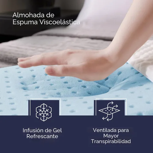 Vista 2 de WEEKENDER Almohada de espuma viscoelástica de gel, tamaño estándar, sensación firme media, soporte para cuello y hombros, para dormir de lado