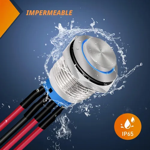 Vista 5 de Nilight Interruptor de botón de 0.472 in, 5 unidades con arnés precableado de acero inoxidable de 12 V 24 V, bloqueo automático, interruptores 5