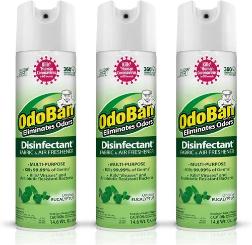 Vista 8 de OdoBan Desinfectante en aerosol continuo de 360 grados listo para usar y eliminador de olores fuertes, ambientador de telas y aire, fabricado