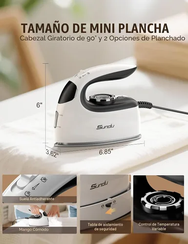 Vista 2 de Vaporizador de viaje para ropa, plancha de vapor de 1200 W y 25 g/min para acolchado y costura, vaporizador de ropa portátil de mano, tiempo