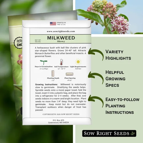 Vista 2 de Sow Right Seeds - Semillas llamativas de algodoncillo para plantar - Atrae monarca y otras mariposas a tu jardín - Semillas de reliquia sin OMG