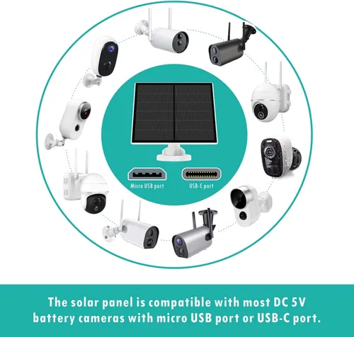 Vista 2 de Panel solar de 5 W para cámara de seguridad al aire libre, cargador de panel solar USB de 5 V compatible con cámara de batería recargable