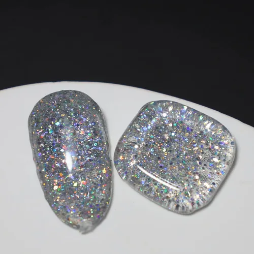 Vista 2 de FANZEST - Esmalte de uñas de gel con purpurina UV, no se salta, esmalte de gel para manicura y pedicura (plata diamante)