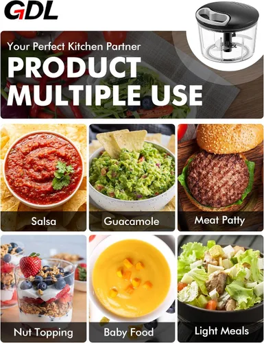 Vista 9 de GDL Picador de Alimentos, Picador de Cebolla con Tirador, Picador de Alimentos Manual, Picador de Mano Rápido para Cebolla, Ajo, Nueces, 3.4 Tazas