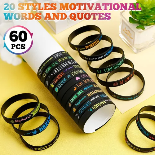 Vista 7 de 60 piezas de pulseras de silicona motivacionales con citas motivacionales, pulseras de goma inspiradoras de silicona para niños, adolescentes