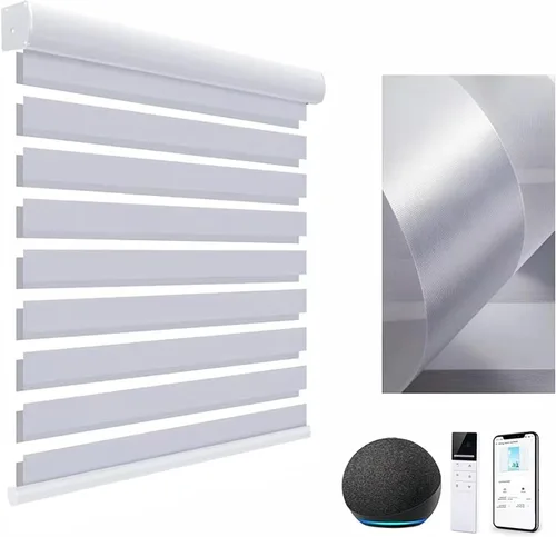 Vista 13 de tipiace Persianas inteligentes de cebra motorizadas con cable duro con Alexa Google Home, tela filtrante de luz de doble capa, persianas Negro
