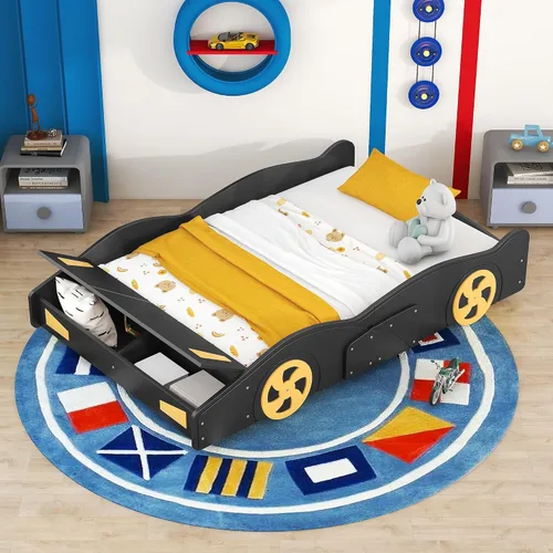 Vista 10 de Harper & Bright Designs Cama de plataforma en forma de auto de tamaño individual con almacenamiento y ruedas, cama individual para niños, marco