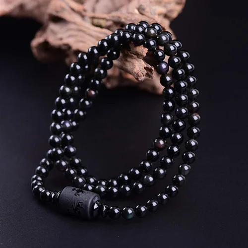 Vista 3 de KIOMOY Pulsera de obsidiana de cristal grabado con dragón o fénix totem cilindro cuentas hombres o mujeres cadena de piedra natural famosa moda 12MM