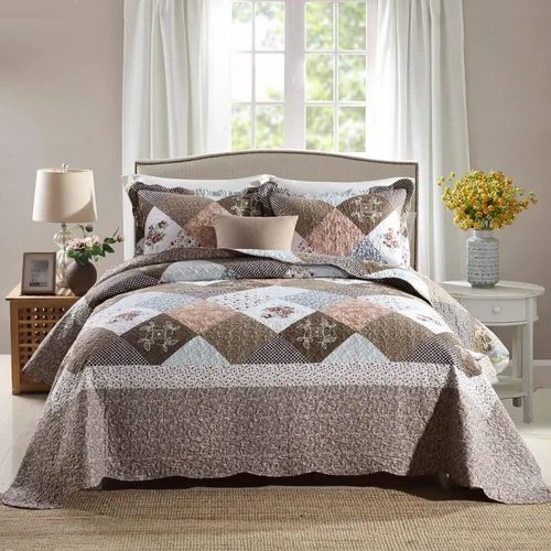 Vista 19 de Juego de cama de dos piezas, tamaño individual, de microfibra, reversible, de retazos, estilo floral, todas las estaciones, patrón de porcelana azul