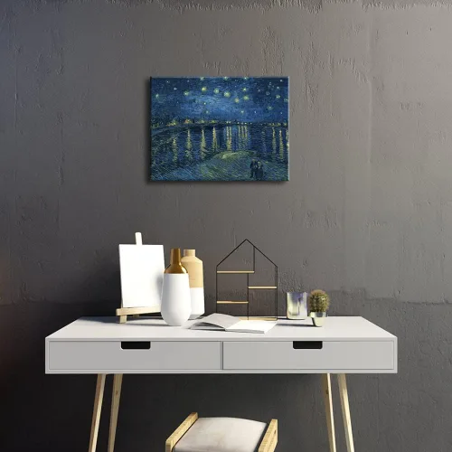 Vista 6 de Wieco Art – Noche estrellada sobre el Ródano por Vincent van Gogh pinturas al óleo reproducción, arte moderno Giclee Lienzos lona pared decoración