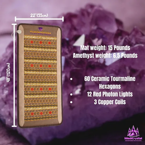Vista 2 de ThermoGem - Tapete de jade de turmalina de amatista infrarroja, compacto, 48 pulgadas de largo x 22 pulgadas de ancho, grueso y rígido, cristales
