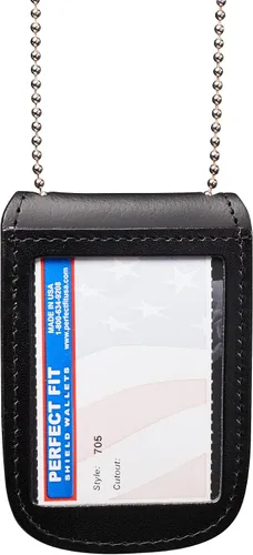 Vista 7 de Perfect Fit Shield Wallets Portatarjetas de cuero negro y cartera de identificación con cadena de collar de 30 pulgadas y trabilla para cinturón