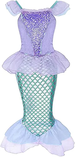 Vista 2 de Rauoawby Mermaid Dress for Little Girls Princess Costume Kids Halloween Birthday Party Outfit with Accessories