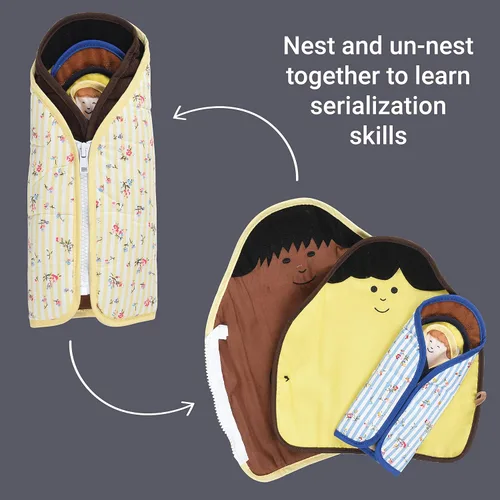 Vista 3 de Constructive Playthings Muñecas anidables de tela para niños, juguetes de aprendizaje con accesorios de ropa enseñan a vestirse a sí mismos, muñecas