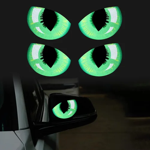 Vista 9 de TOMALL 2 pares de calcomanías reflectantes estéreo 3D para espejo retrovisor de automóvil, ojos de gato, resistentes y reflectantes, impermeables