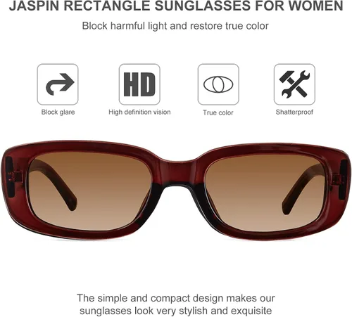 Vista 5 de JASPIN Lentes de sol rectangulares para mujeres y hombres, modernos Y2K retro de los años 90, protección UV400, marco cuadrado fresco