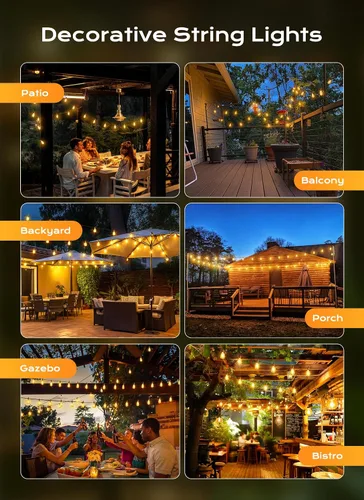Vista 5 de Brightown Luces de Cadena para Exteriores, 30 pies, 11+1 LED ST38, Luces LED para Patio Irrompibles, Regulables IP65 Impermeables Conectables, Luz