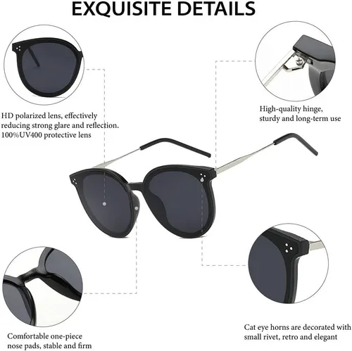 Vista 5 de Dollger Gafas de sol redondas polarizadas con diseño de ojo de gato para mujeres y hombres