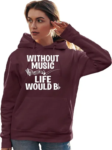 Vista 3 de Go All Out Sudadera con capucha para hombre y mujer sin música Life Would B Flat Funny Music Lovers Granate