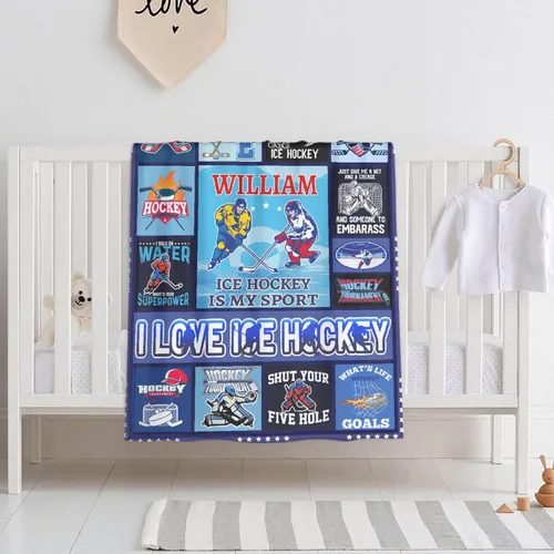 Vista 2 de Regalos personalizados de hockey sobre hielo para adolescentes, niños y niñas, mantas de franela premium personalizadas para amantes del hockey