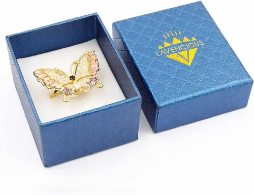 Vista 6 de Lavencious Anillo ajustable con diseño de mariposa con circonitas AAA y piedras de color para mujer