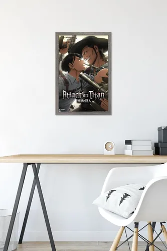 Vista 6 de Attack on Titan: Season 3 - Póster de pared de estancamiento, 22.4 pulgadas de largo x 14.7 pulgadas, versión enmarcada en madera de granero