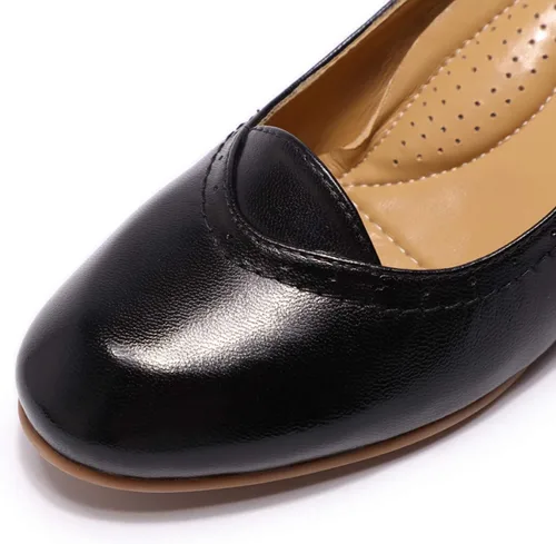 Vista 3 de Mona flying Women's Leather Closed Toe Mid Wedges Pumps Dress Heel Shoes Negro