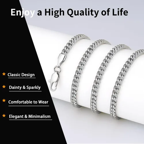 Vista 4 de Momlovu Cadena chapada en oro de 18 quilates en tono plateado para hombres y niños, cadena de eslabones cubanos de acero inoxidable chapado en oro