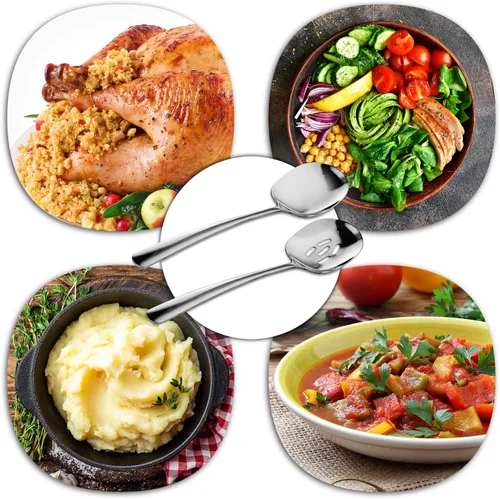 Vista 7 de SOLEADER Juego de cucharas de servir extra grandes de 12 piezas, cuchara de servir ranurada de acero inoxidable grado alimenticio 18/8 de 30,5 cm